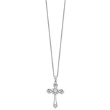 Cheryl M Sterling Silver Rhodium-plated Brilliant-cut CZ Cross 18 Inch Necklace with 2 Inch Extender - QC-D50779EE-9014