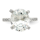 Cheryl M Sterling Silver Rhodium-plated Brilliant-cut CZ Oval Center with Side Stones Ring - QC-F1DB81A7-4879