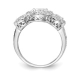 Cheryl M Sterling Silver Rhodium-plated Brilliant-cut CZ Three Stone Halo Ring - QC-1D8933D9-7255