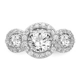 Cheryl M Sterling Silver Rhodium-plated Brilliant-cut CZ Three Stone Halo Ring - QC-44AB80C8-3057