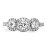 Cheryl M Sterling Silver Rhodium-plated Brilliant-cut CZ Three Stone Halo w/ Side Stones Ring - QC-857E997B-7792