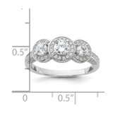 Cheryl M Sterling Silver Rhodium-plated Brilliant-cut CZ Three Stone Halo w/ Side Stones Ring - QC-857E997B-7792