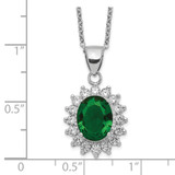Cheryl M Sterling Silver Rhodium-plated Brilliant-cut Green Glass and Brilliant-cut White CZ Oval 18.25 Inch Necklace