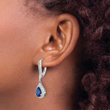 Cheryl M Sterling Silver Rhodium-plated Brilliant-cut Lab Created Dark Blue Spinel and Brilliant-cut White CZ Leverback Dangle Earrings - QC-3C135455-6014