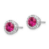 Cheryl M Sterling Silver Rhodium-plated Brilliant-cut Lab Created Ruby and Brilliant-cut White CZ Round Halo Post Earrings - QC-767CB78B-4900