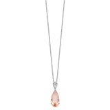 Cheryl M Sterling Silver Rhodium-plated Brilliant-cut Simulated Morganite and White Brilliant-cut CZ Teardrop 18 Inch Necklace