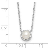 Cheryl M Sterling Silver Rhodium-plated Button Freshwater Cultured Pearl and Brilliant-cut CZ Halo 18 Inch Necklace