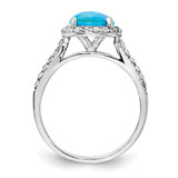 Cheryl M Sterling Silver Rhodium-plated Cabochon Lab Created Blue Opal and Brilliant Cut CZ Halo with Side Stones Ring - QC-5A73B808-8821