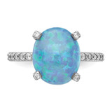 Cheryl M Sterling Silver Rhodium-plated Cabochon Lab Created Blue Opal and Brilliant-cut CZ Oval with Side Stones Ring - QC-4263A3B1-2510