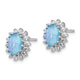 Cheryl M Sterling Silver Rhodium-plated Cabochon Lab Created Blue Opal and Brilliant-cut CZ Post Earrings - QC-0E8784A8-8473