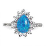 Cheryl M Sterling Silver Rhodium-plated Cabochon Lab Created Blue Opal and Brilliant-cut CZ Teardrop Shaped Ring - QC-F9F51F93-3343