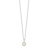 Cheryl M Sterling Silver Rhodium-plated Cabochon Lab Created Opal and Brilliant-cut CZ 18.5 Inch Necklace