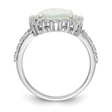 Cheryl M Sterling Silver Rhodium-plated Cabochon Lab Created Opal and Brilliant-cut CZ Halo Ring - QC-61288154-6545