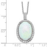 Cheryl M Sterling Silver Rhodium-plated Cabochon Lab Created Opal and Brilliant-cut CZ Oval Halo 18 Inch Necklace - QC-917B78F1-7971