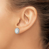 Cheryl M Sterling Silver Rhodium-plated Cabochon Lab Created Opal and Brilliant-cut CZ Oval Halo Post Earrings - QC-D7EA76F3-7632