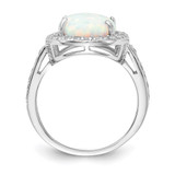 Cheryl M Sterling Silver Rhodium-plated Cabochon Lab Created Opal and Brilliant-cut CZ Oval Halo Ring - QC-5CBFEA52-4709