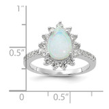 Cheryl M Sterling Silver Rhodium-plated Cabochon Lab Created Opal and Brilliant-cut CZ Teardrop Halo Ring - QC-14824A21-8436