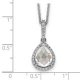 Cheryl M Sterling Silver Rhodium-plated Checkerboard-cut and Brilliant-cut CZ Halo Teardrop 18 Inch Necklace