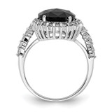 Cheryl M Sterling Silver Rhodium-plated Checker-cut Black CZ and Brilliant-cut White CZ Oval Halo Ring - QC-2FB528D1-8317