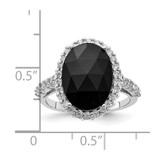 Cheryl M Sterling Silver Rhodium-plated Checker-cut Black CZ and Brilliant-cut White CZ Oval Halo Ring - QC-2FB528D1-8317