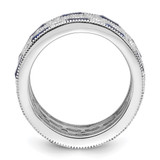Cheryl M Sterling Silver Rhodium-plated Emerald-cut & Brilliant-cut Blue and White CZ Three Piece Eternity Ring Set - QC-7BBF3E01-1666