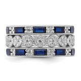 Cheryl M Sterling Silver Rhodium-plated Emerald-cut & Brilliant-cut Blue and White CZ Three Piece Eternity Ring Set - QC-7BBF3E01-1666