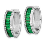 Cheryl M Sterling Silver Rhodium-plated Emerald-cut Green Nano Crystal and Brilliant-cut White CZ Round Hinged Hoop Earrings
