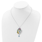 Cheryl M Sterling Silver Rhodium-plated Enameled Multicolor Brilliant-cut Glass and CZ Floral Hummingbird 18 Inch Necklace