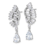 Cheryl M Sterling Silver Rhodium-plated Fancy Brilliant-cut & Tapered Baguette-cut CZ Post Dangle Earrings