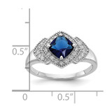 Cheryl M Sterling Silver Rhodium-plated Fancy Cushion-cut Blue Glass and Brilliant-cut White CZ Ring - QC-978A2852-2596