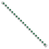 Cheryl M Sterling Silver Rhodium-plated Fancy Cushion-cut Green Glass and Brilliant-cut White CZ 7.5 Inch Bracelet