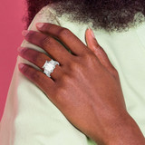Cheryl M Sterling Silver Rhodium-plated Fancy Emerald-cut and Brilliant-cut CZ 3 Stone Ring - QC-83E8C2E9-9530