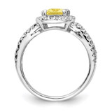 Cheryl M Sterling Silver Rhodium-plated Fancy Yellow Elongated Cushion-cut and White Brilliant-cut CZ Halo Ring - QC-5BDBD45D-8940