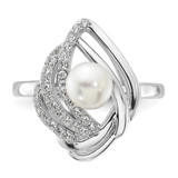 Cheryl M Sterling Silver Rhodium-plated Freshwater Cultured Pearl and Brilliant-cut CZ Fancy Teardrop Design Ring - QC-30D83F64-5770