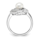 Cheryl M Sterling Silver Rhodium-plated Freshwater Cultured Pearl and Brilliant-cut CZ Fancy Teardrop Design Ring - QC-8BFF783B-2923