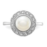 Cheryl M Sterling Silver Rhodium-plated Freshwater Cultured Pearl and Brilliant-cut CZ Ring - QC-9B279920-5077