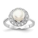 Cheryl M Sterling Silver Rhodium-plated Freshwater Cultured Pearl and Brilliant-cut CZ Ring - QC-ABD838FB-4294
