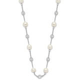 Cheryl M Sterling Silver Rhodium-plated Glass Pearl and Brilliant-cut CZ Bezel Station 36 Inch Necklace