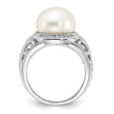 Cheryl M Sterling Silver Rhodium-plated Polished and Textured CZ and Freshwater Cultured Pearl Ring - QC-2820F030-7236