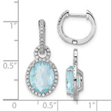 Cheryl M Sterling Silver Rhodium-plated Polished Aqua Glass and CZ Dangle Hinged Round Hoop Earrings