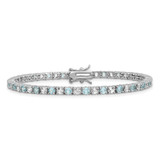 Cheryl M Sterling Silver Rhodium-plated Polished Aqua Glass and CZ Tennis Bracelet