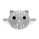 Cheryl M Sterling Silver Rhodium-plated Polished Black and White CZ Cat Ring - QC-1F74F2DF-1579