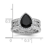 Cheryl M Sterling Silver Rhodium-plated Polished Black and White CZ Teardrop Halo 3 Ring Set - QC-25B2CE2B-4008