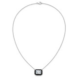 Cheryl M Sterling Silver Rhodium-plated Polished Black Enamel and Emerald-cut CZ Necklace
