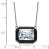 Cheryl M Sterling Silver Rhodium-plated Polished Black Enamel and Emerald-cut CZ Necklace