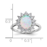 Cheryl M Sterling Silver Rhodium-plated Polished Created Opal and CZ Oval Halo Ring - QC-3DC8E7F6-1259