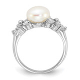 Cheryl M Sterling Silver Rhodium-plated Polished CZ and Freshwater Cultured Pearl Ring - QC-F64E4246-7748