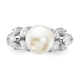 Cheryl M Sterling Silver Rhodium-plated Polished CZ and Freshwater Cultured Pearl Ring - QC-F64E4246-7748