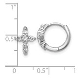 Cheryl M Sterling Silver Rhodium-plated Polished CZ Cross Hinged Round Hoop Earrings
