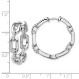 Cheryl M Sterling Silver Rhodium-plated Polished CZ Link In and Out Hinged Round Hoop Earrings